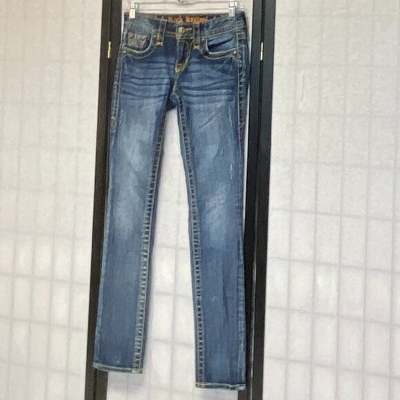 Low Rise Light Distress Jessica Straight Faded Denim Jeans 25 Rock Revival - Picture 5 of 16